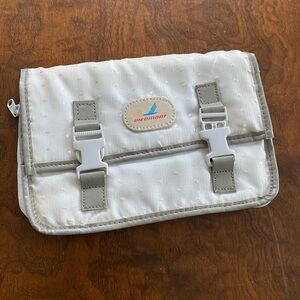 Piedmont Airlines vintage folding toiletry bag white pattern with 2 gray clips